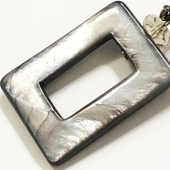 Grey Mother of Pearl Rectangular Earrings - Picture 3 of 5